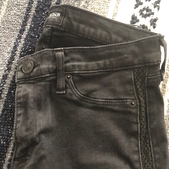 Hudson Black Skinny Jeans with Leather Strip/ 27 - Picture 3 of 5